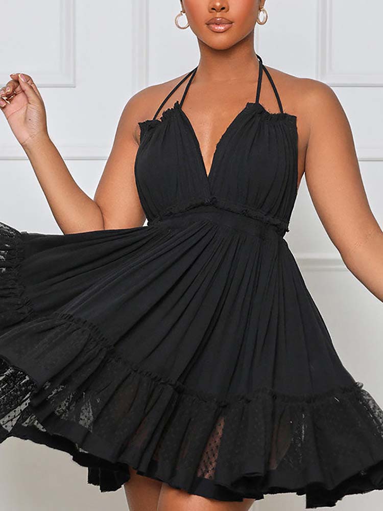 Women's Halter Backless Ruffle Dress