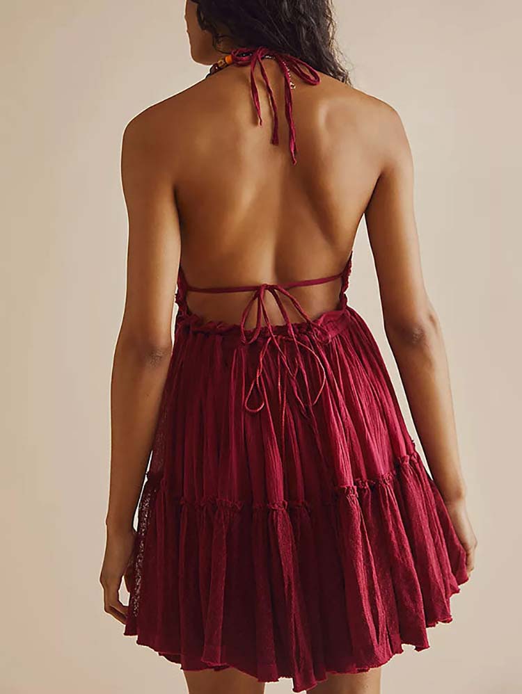 Women's Halter Backless Ruffle Dress