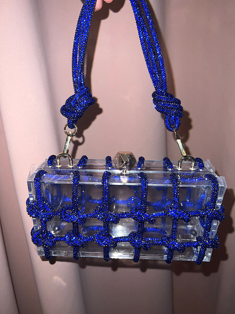 Women's Rhinestone Rope Clear Box Handbag