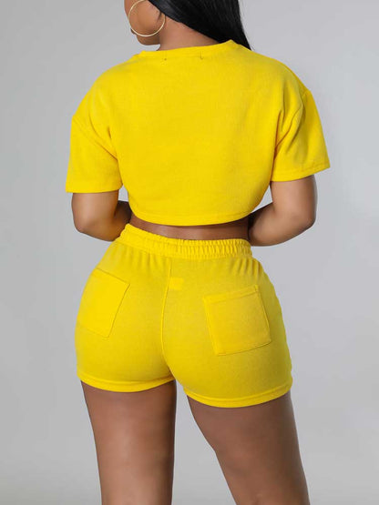 Crop Top Drawstring Shorts Set