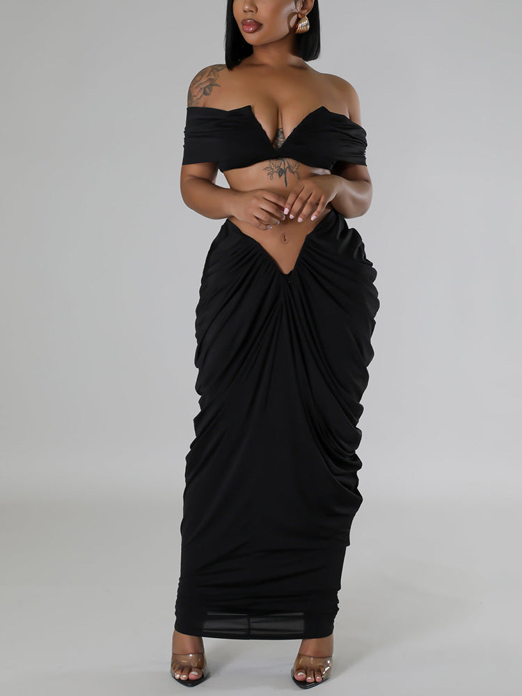 Women's Strapless Ruched Skirt Set