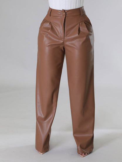 Wide-Leg PU Leather Pants