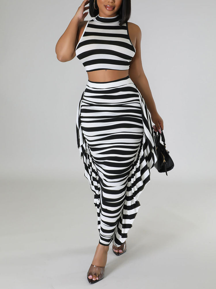 Striped Crop Top Maxi Skirt Set