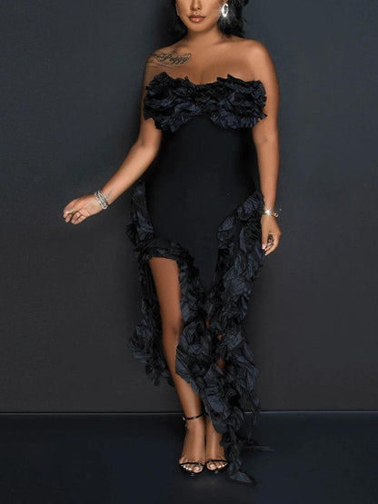 Women's Strapless Irregular Ruffle Dress