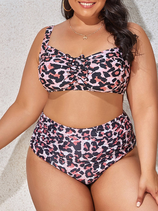 Two Piece Print Swimsuit With Drawstring