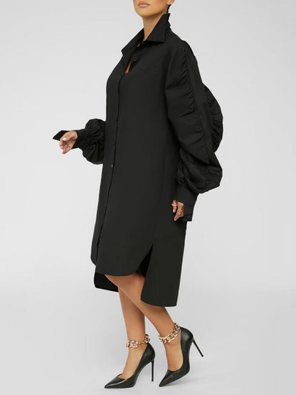 Turndown Collar Long Sleeve Shirt Dress