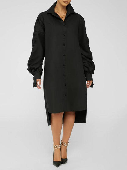 Turndown Collar Long Sleeve Shirt Dress