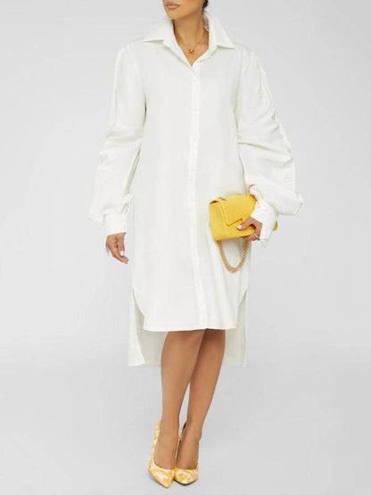 Turndown Collar Long Sleeve Shirt Dress