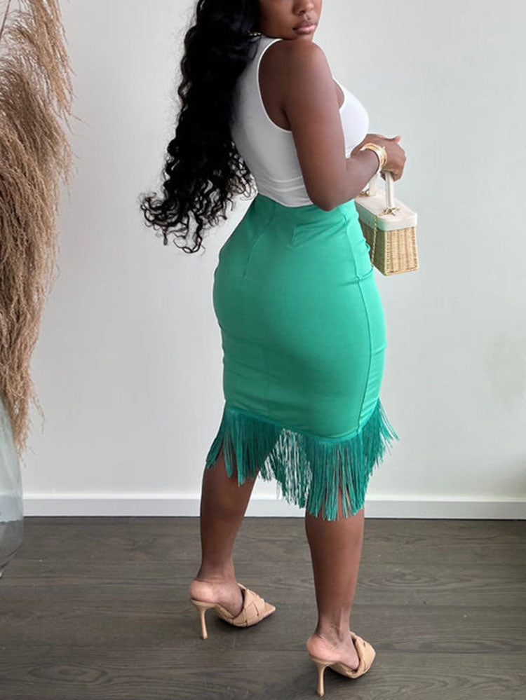 Fringe Hem Pencil Skirt