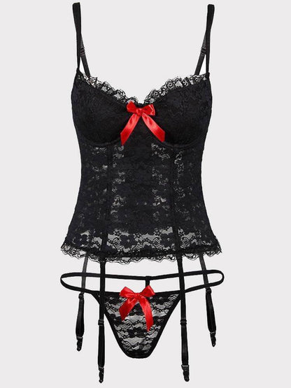 Lace Underwire Gartered Bustier Set