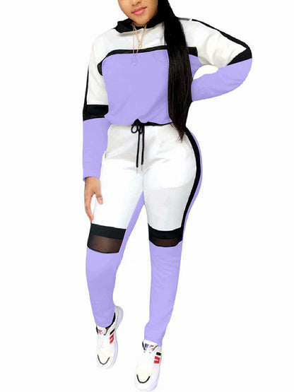 Color Block Hooded Sweatsuit Set