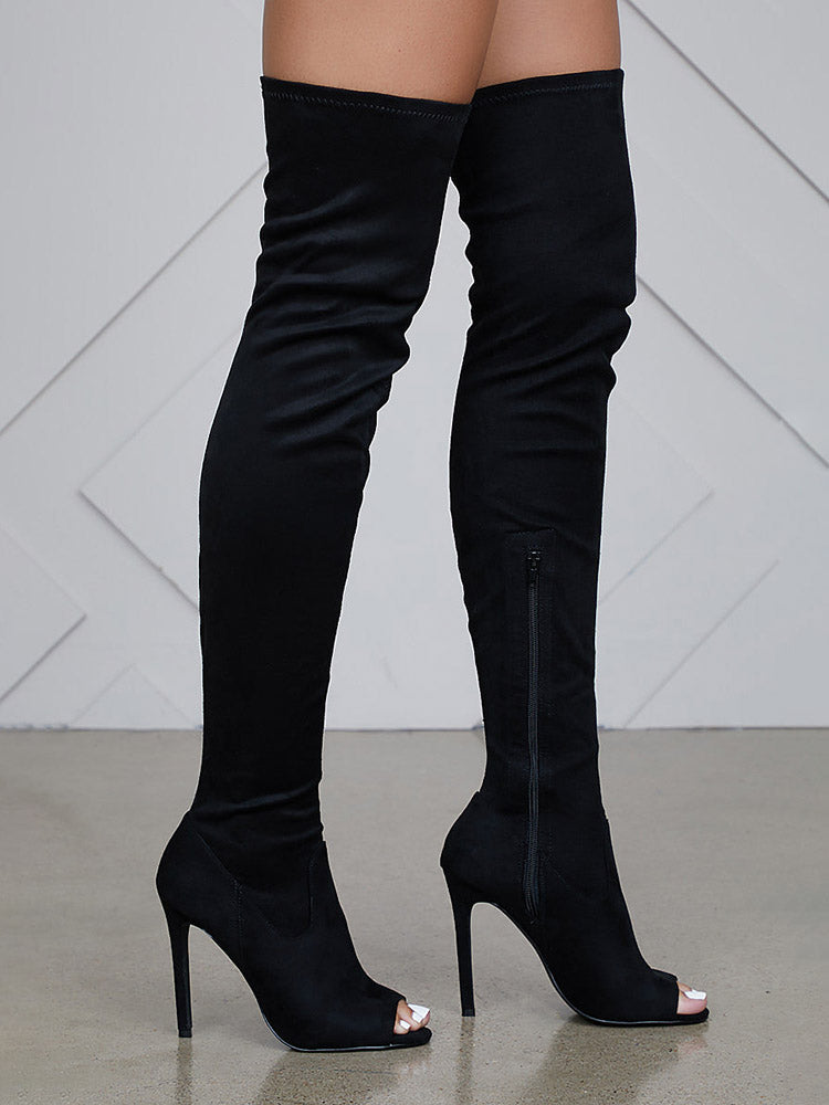 Peep Toe Suede Over Knee Boots