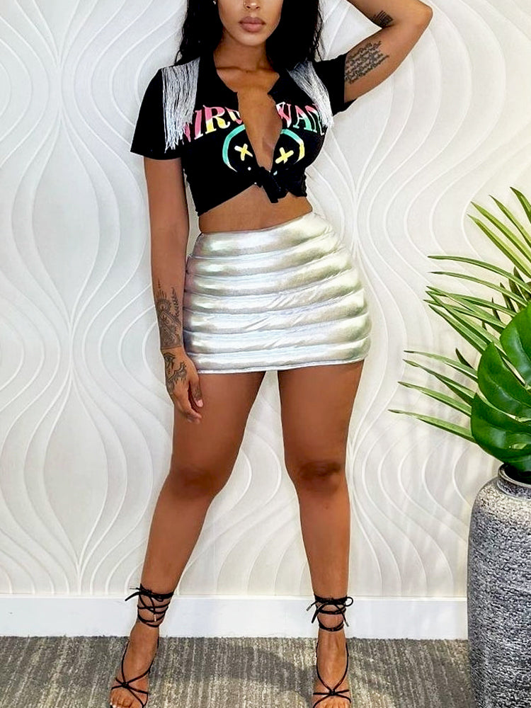 Metallic Puffer Mini Skirt