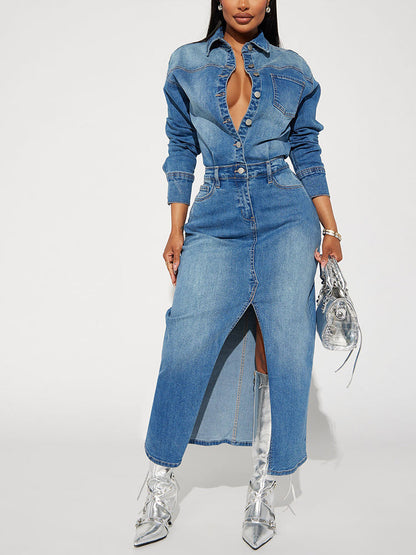 Denim Slit Maxi Dress