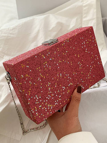 Women's Glitter Decor Chain Box Bag