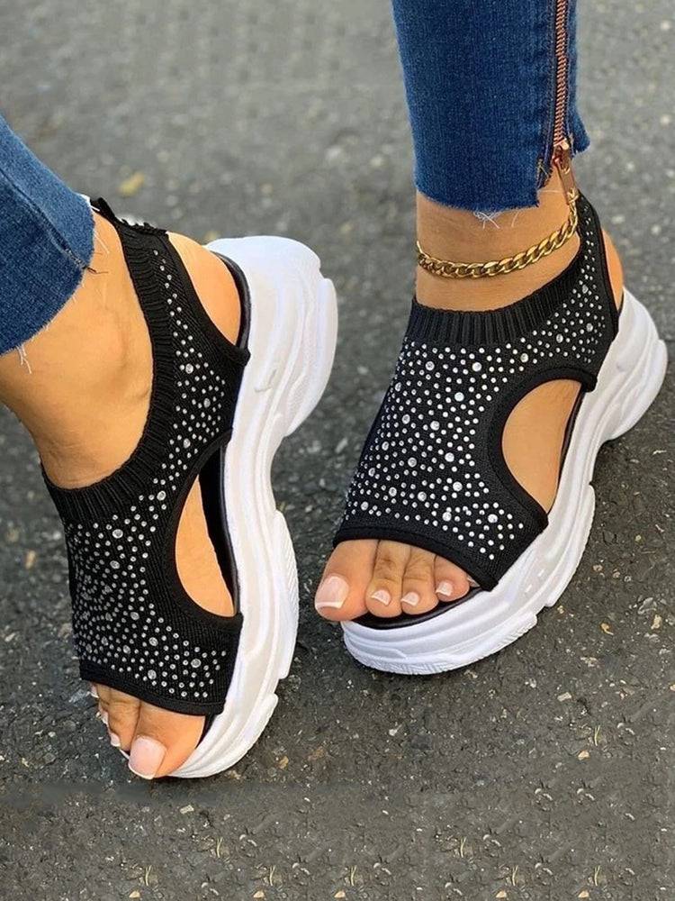 Slip On Peep Toe Knitted Sandals