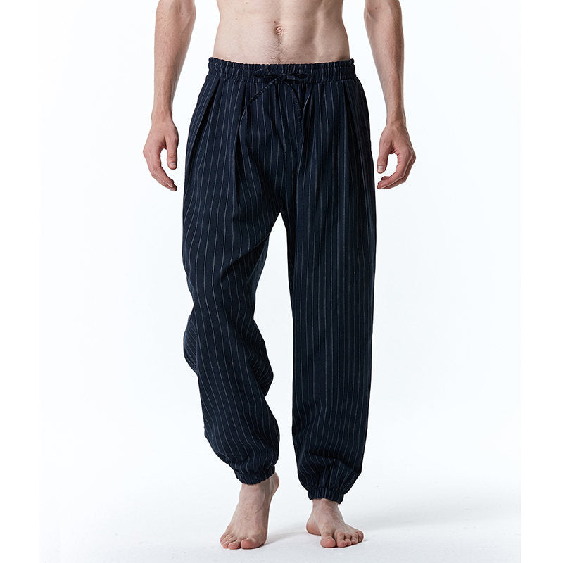 Men's Striped Cotton Linen Drawstring Pants