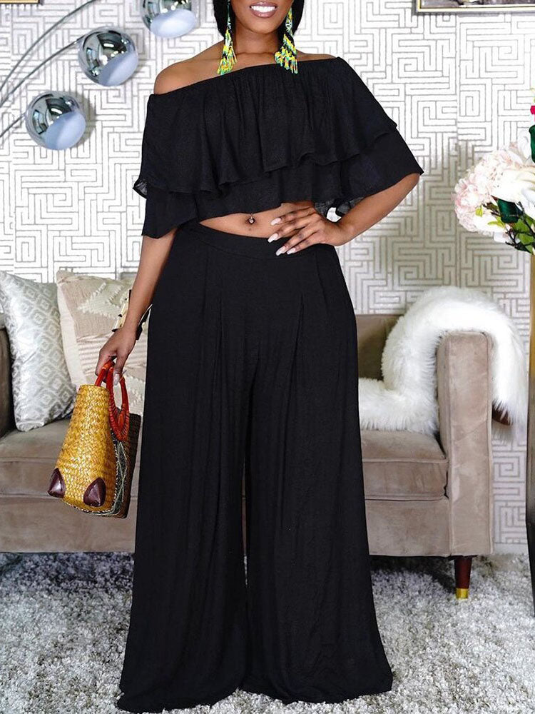 Off Shoulder Top Wide Legs Pants Set