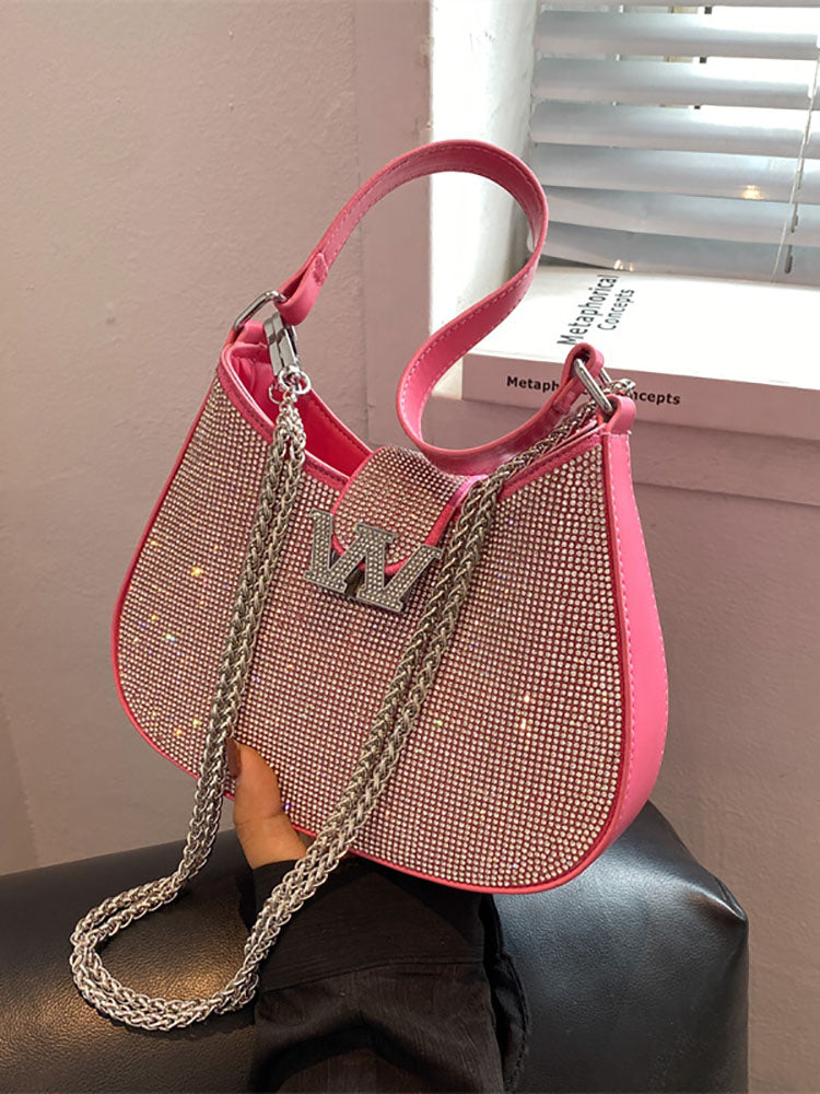 Women's Rhinestone Saddle Shoulder Bag