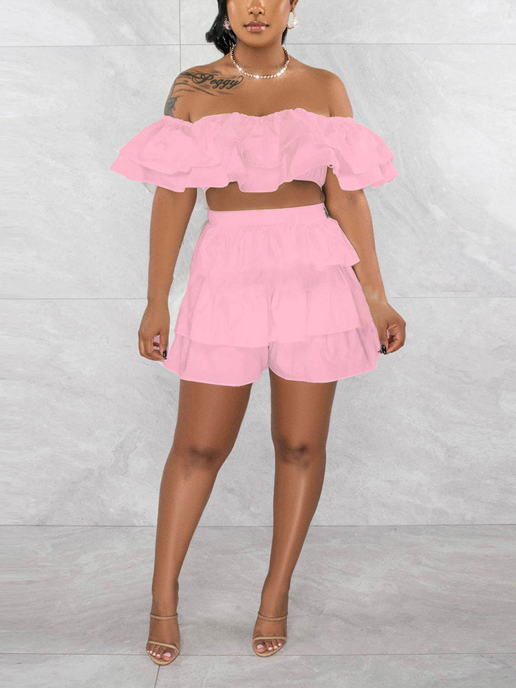 Ruffle Crop Top Shorts Set