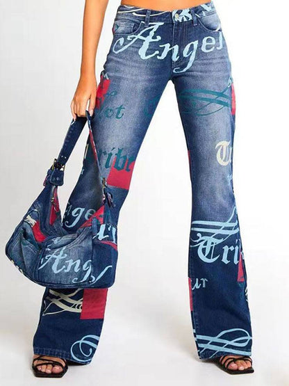 Graffiti Printed Wide Leg Jeans