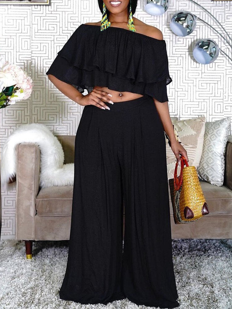 Off Shoulder Top Wide Legs Pants Set