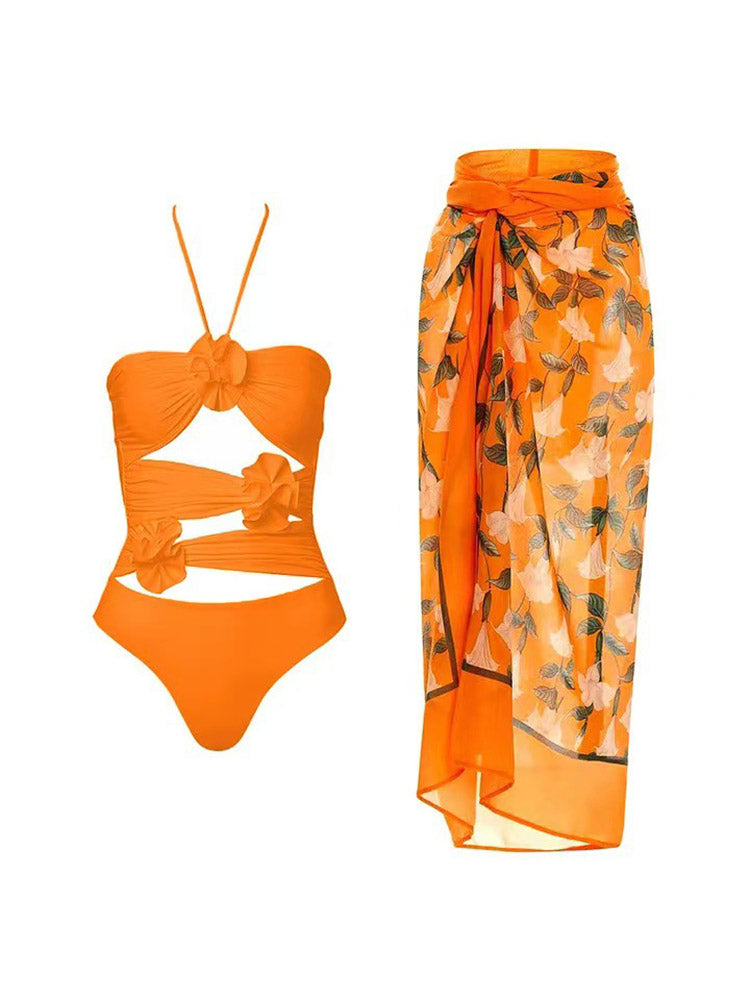 Floral Halter Cutout Swimsuit Set