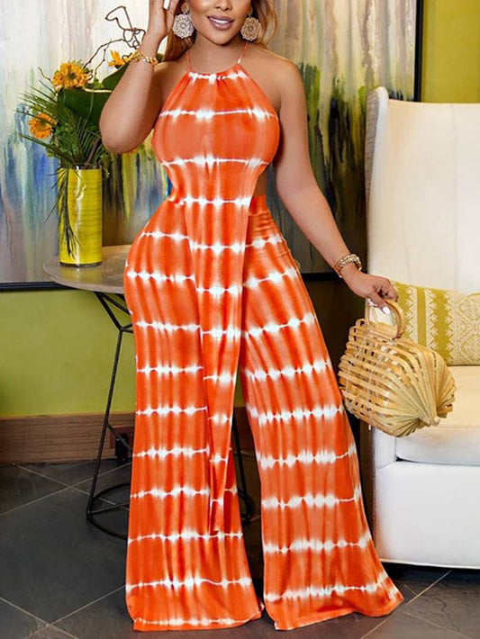 Print Asymmetrical Top Wide Leg Pants Set