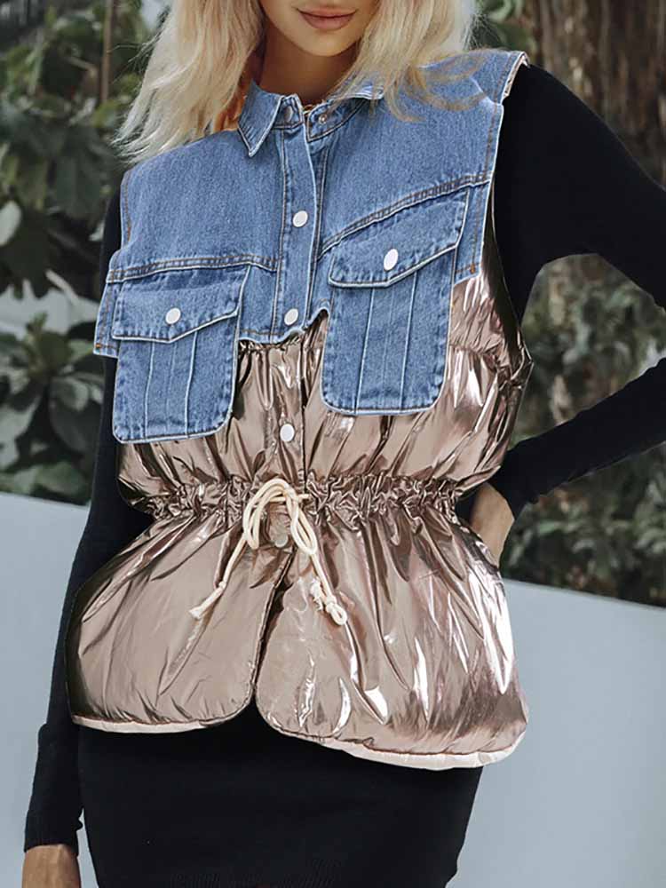 Denim Puff Vest Jacket