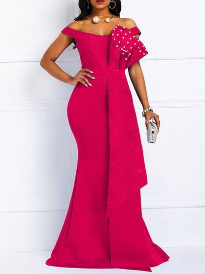 Women's Low Cut Mermaid Beaded Party Maxi Dress