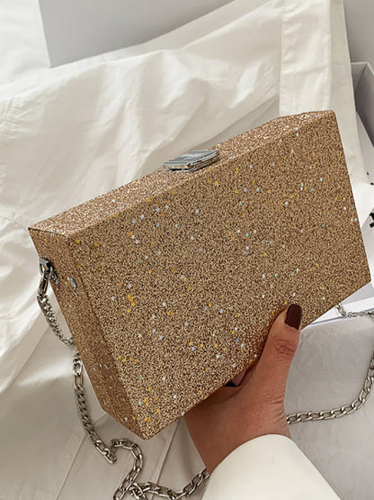 Women's Glitter Decor Chain Box Bag