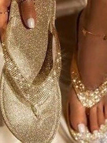 Rhinestone Sequin Flip-Flops