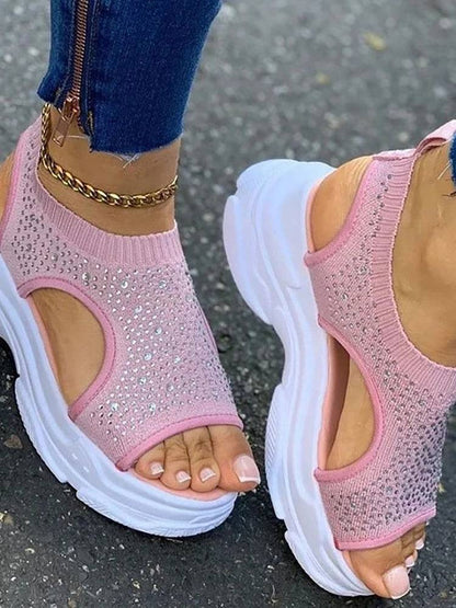 Slip On Peep Toe Knitted Sandals