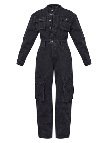 Denim Cargo Wide Leg Jumpsuit