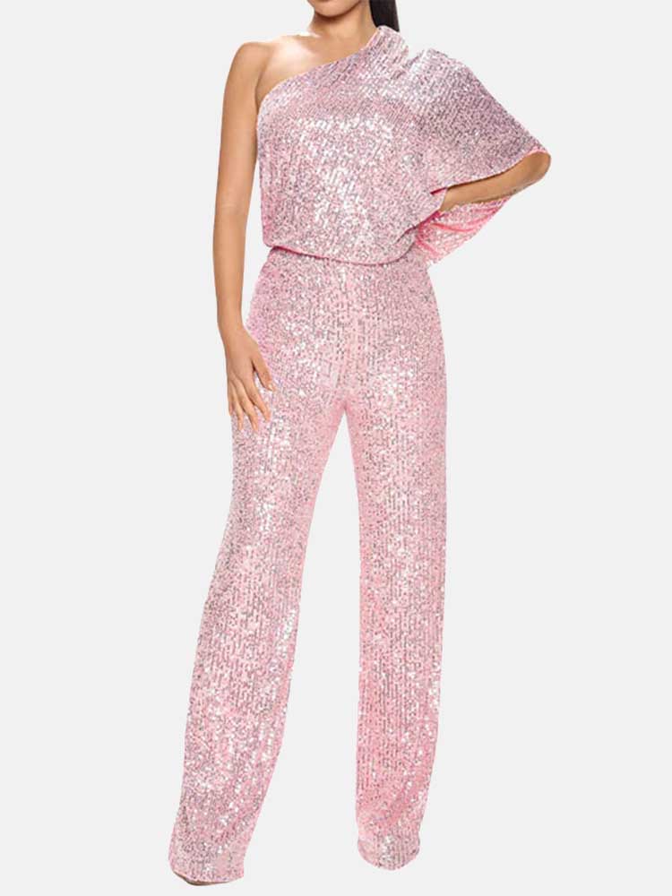 Women's One Shoulder Sequin Jumpsuit