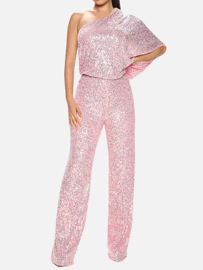 Women's One Shoulder Sequin Jumpsuit