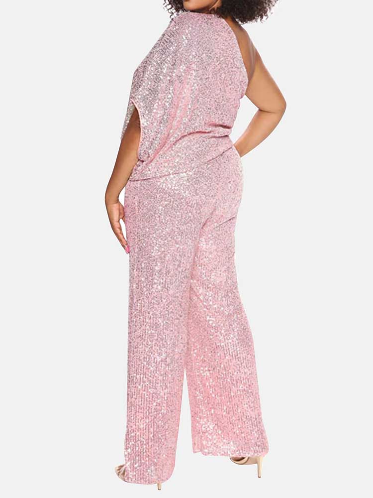 Women's One Shoulder Sequin Jumpsuit