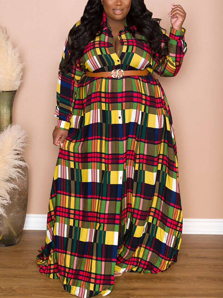 Plaid Belted Maxi Shirtdress