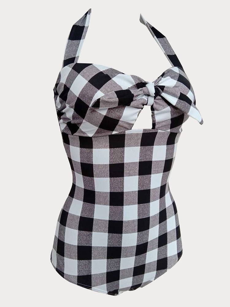 Plaid Halter One Piece Swimsuit