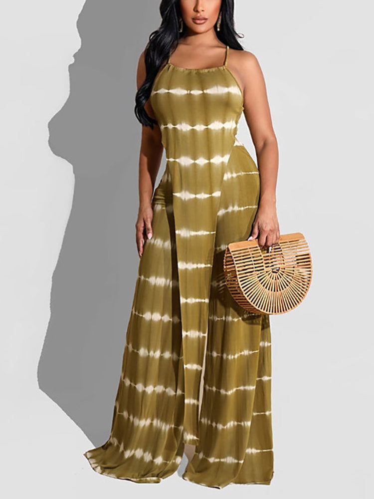 Print Asymmetrical Top Wide Leg Pants Set