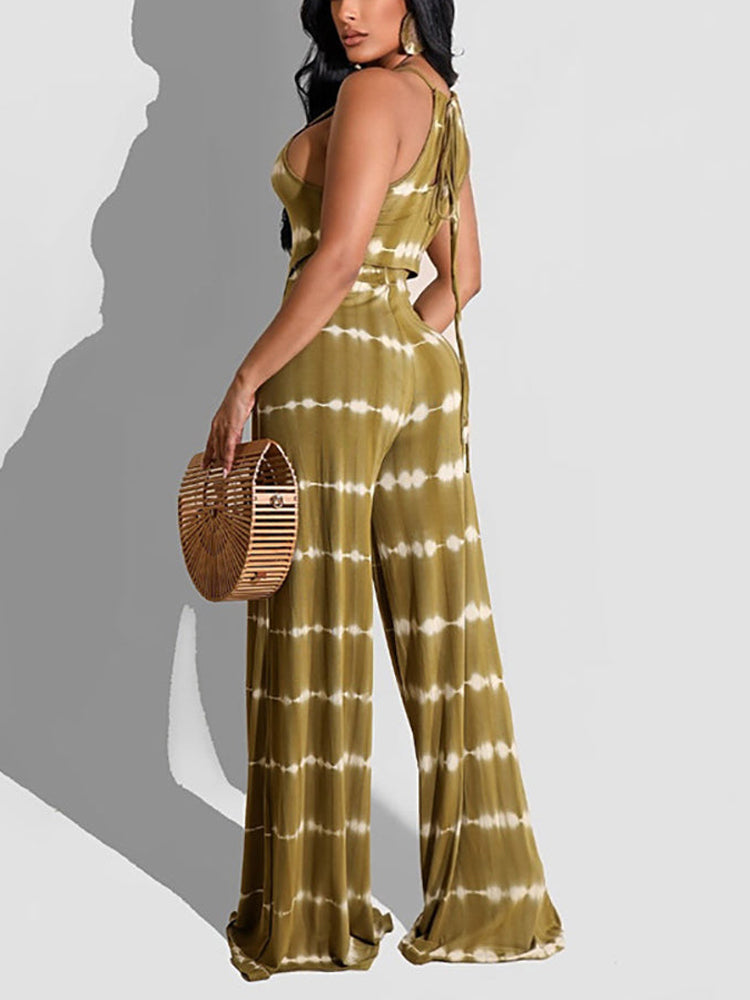 Print Asymmetrical Top Wide Leg Pants Set