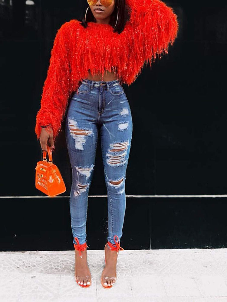 Sequin Tassel Knitted Sweater