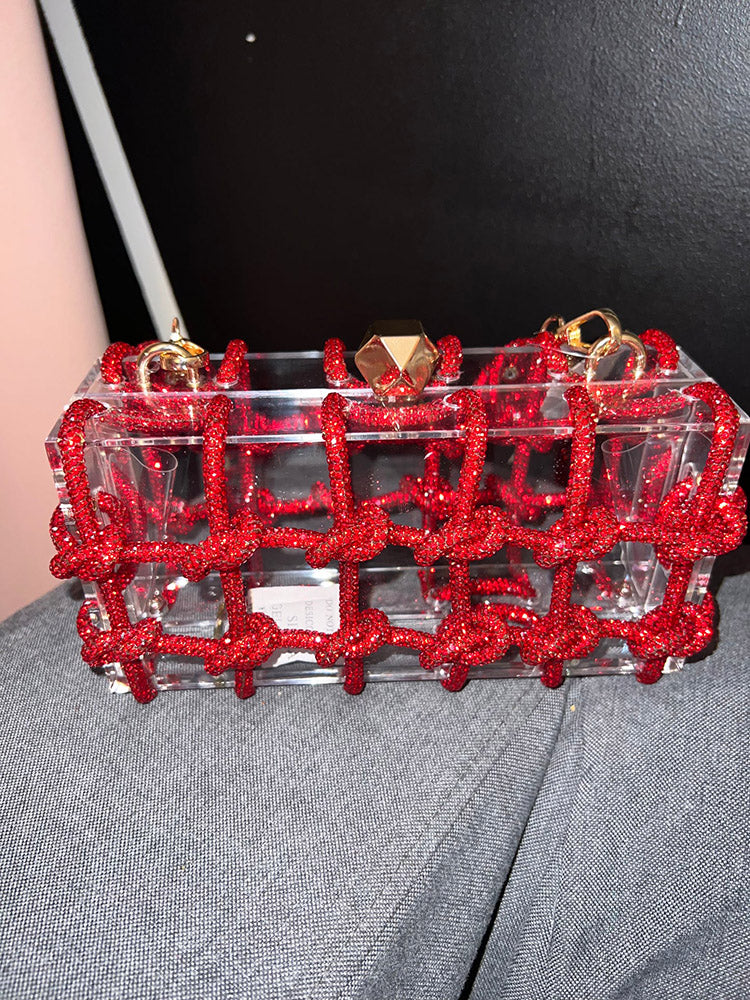 Women's Rhinestone Rope Clear Box Handbag