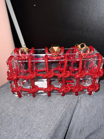 Women's Rhinestone Rope Clear Box Handbag