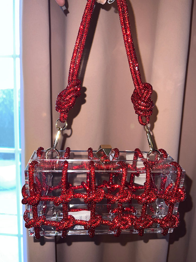 Women's Rhinestone Rope Clear Box Handbag