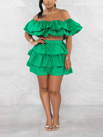 Ruffle Crop Top Shorts Set