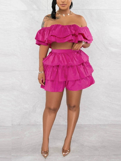 Ruffle Crop Top Shorts Set