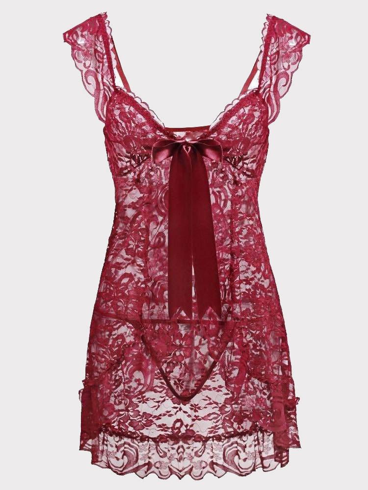 Ruffles Bowknot Lace Babydoll Lingerie