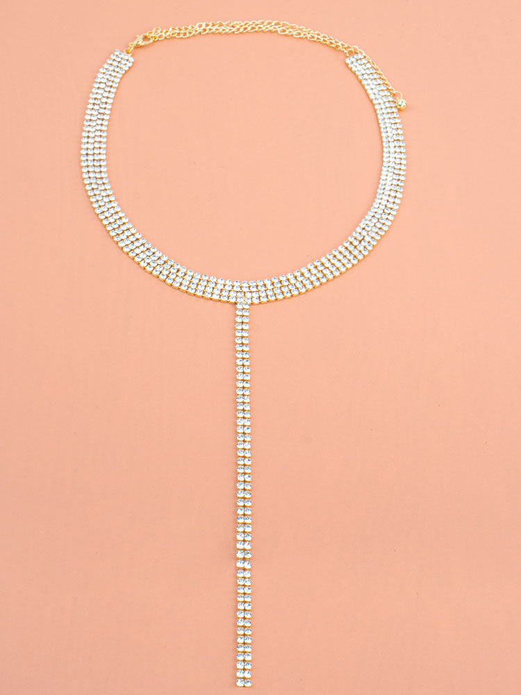 Women's Rhinestone Decor Y Lariat Necklace