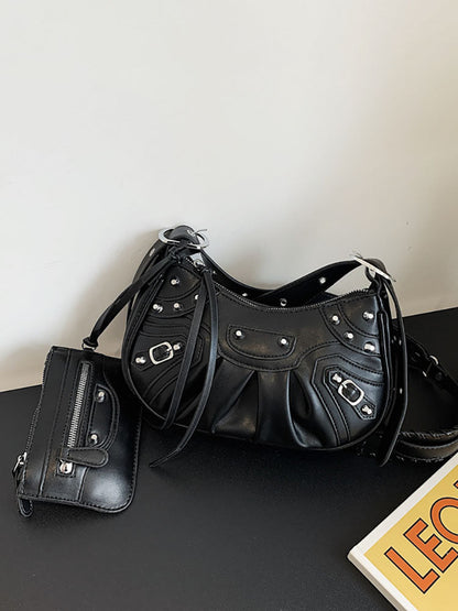 Women's Leather Studs Shoulder Bag